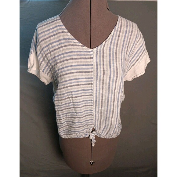 Sita Murt Tops - Sita murt Women Blue Short Sleeve Top SIZE 42 (10) Cotton Linen Blend Resort
